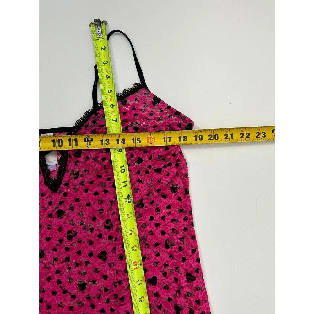 Hot Pink Heart Print Sheer Lace Layering Slip Dress Chemise Coverup Size L